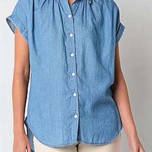 a.n.a Blue Cuffed Sleeve Button Down Shirt